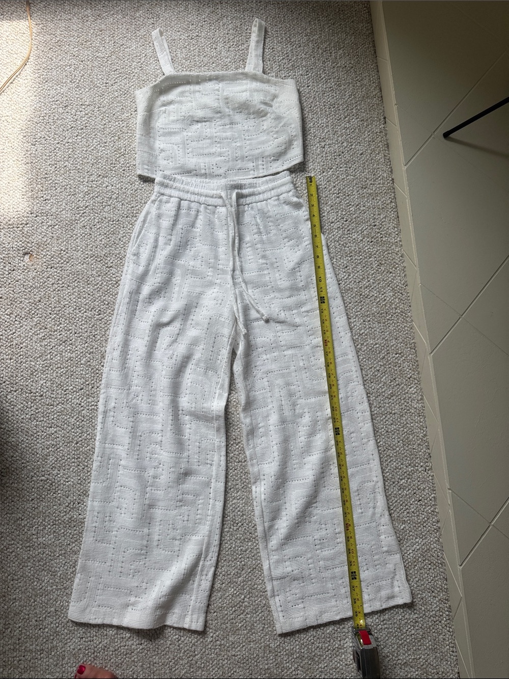 Express White Eyelet Two-Piece Set - Crop Tank & Wide-Leg Pants